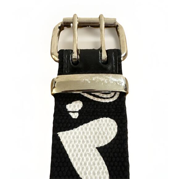Black & White Heart Print Double Grommet Belt Y2K Emo 30-32” Waist 1.5” Wide - Picture 2 of 3
